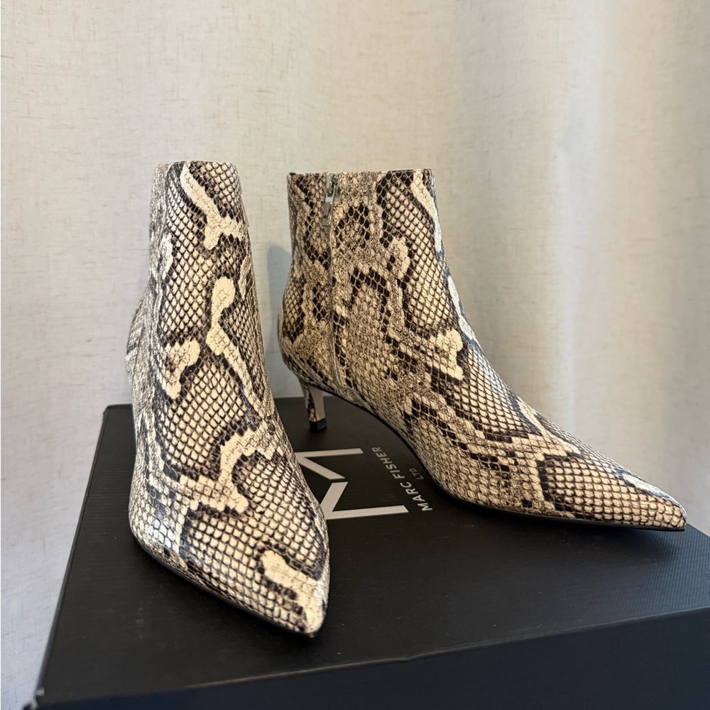 Marc Fisher Snakeskin Pointed Toe Ankle Booties - Picture 2 of 7